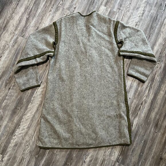 Vintage Military Quilted Wool Field Liner Coat Gray Olive Trim Long Overcoat - Picture 2 of 4